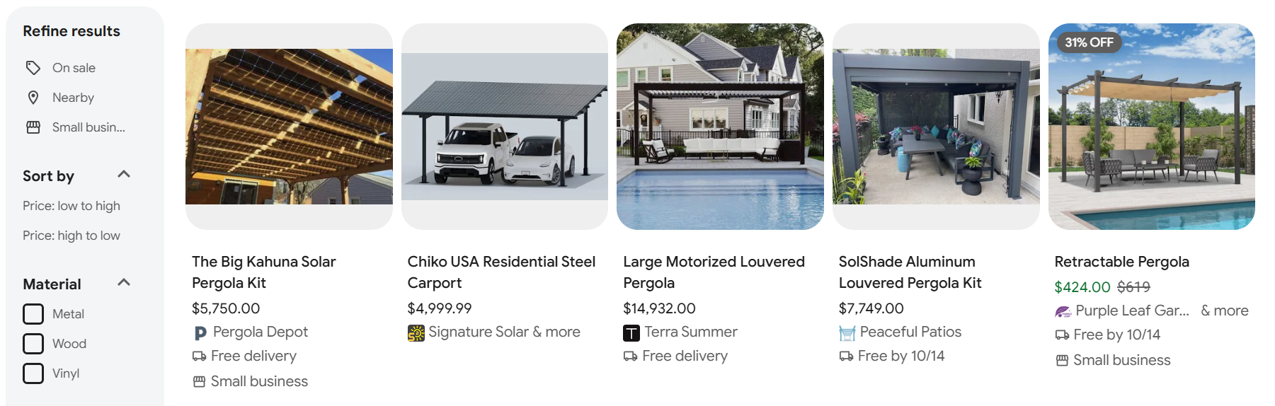  Solar Pergola System SERP results on Google