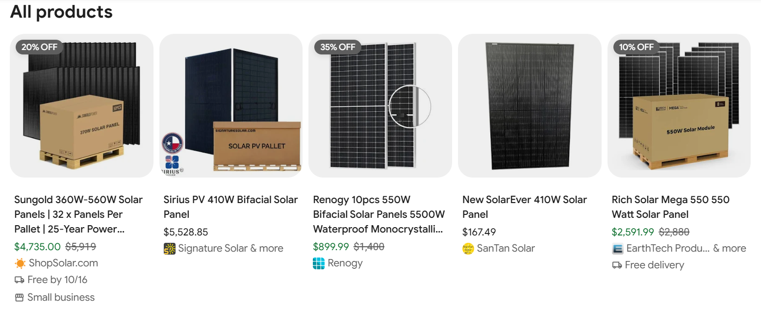  Solar roof upgrade SERP results on Google